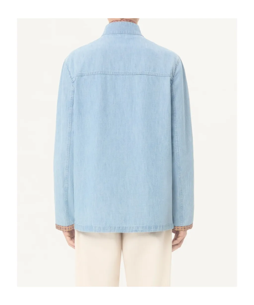 Valentino Denim Safari Jacket With Printed Edges