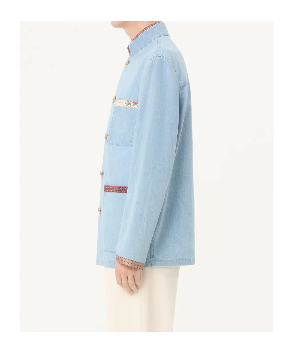 Valentino Denim Safari Jacket With Printed Edges