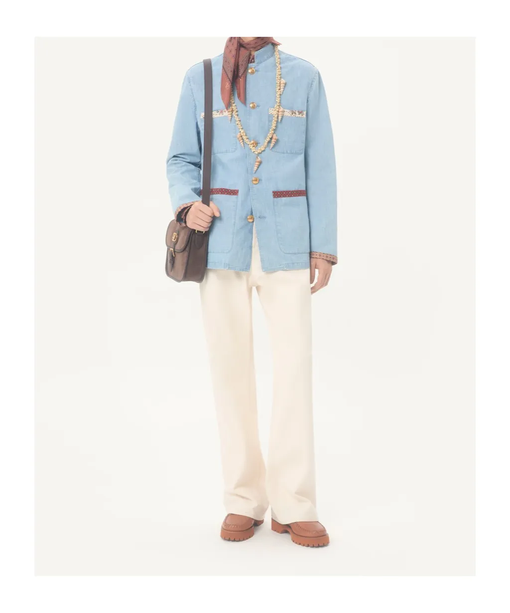 Valentino Denim Safari Jacket With Printed Edges