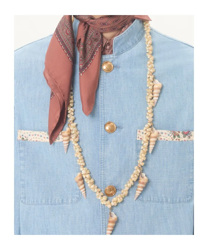 Valentino Denim Safari Jacket With Printed Edges