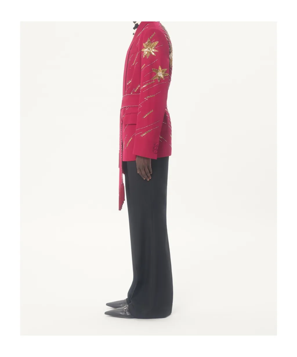 Valentino Embroidered Belted Jacket In Grain De Poudre Wool