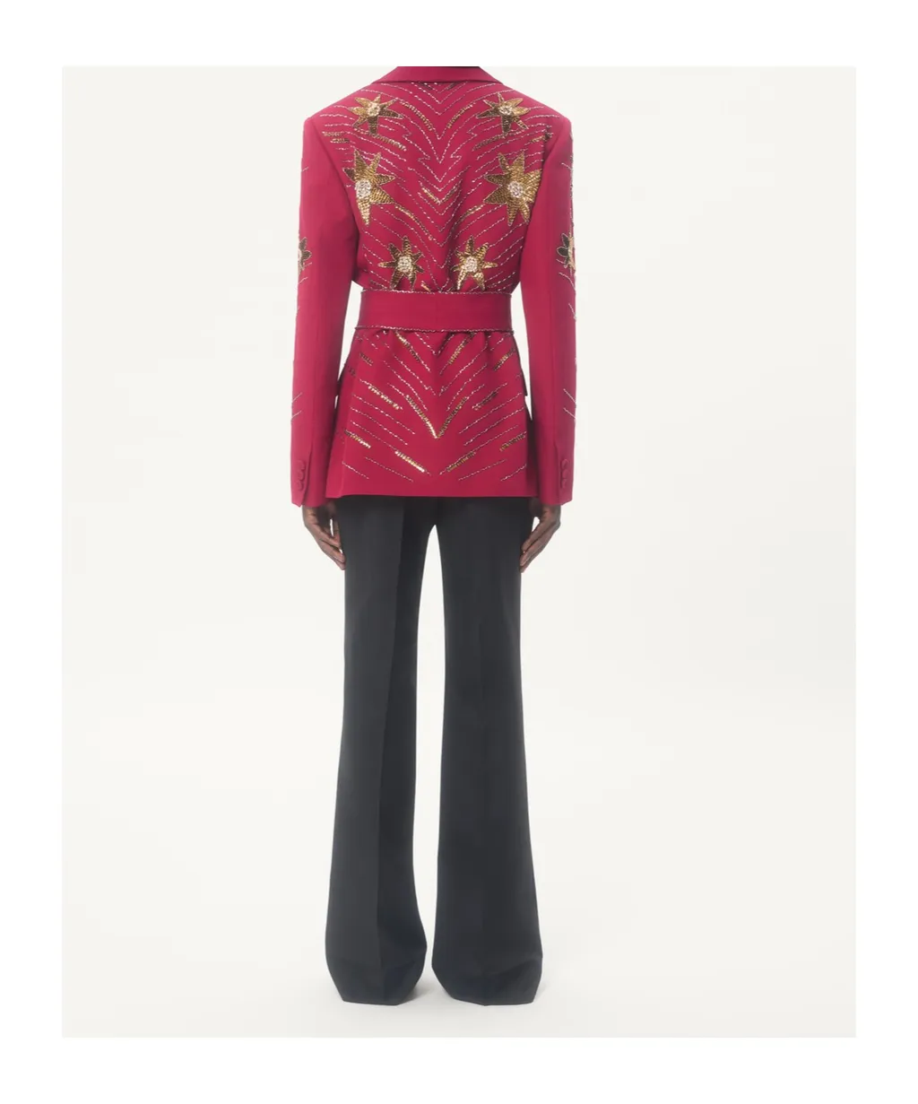 Valentino Embroidered Belted Jacket In Grain De Poudre Wool