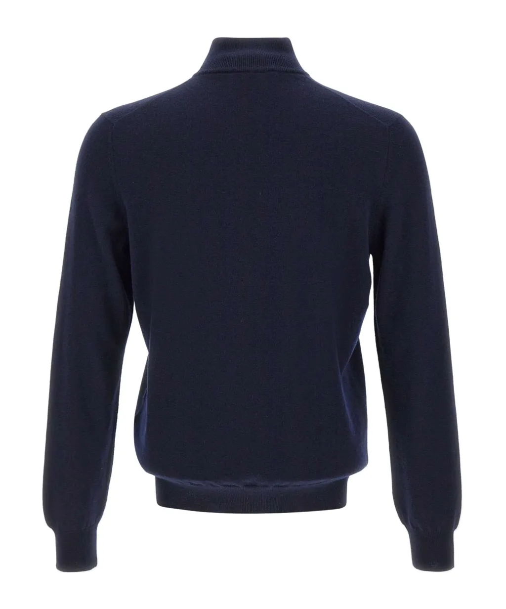 Long-Sleeved, Zippered, Stand-Collar Sweater