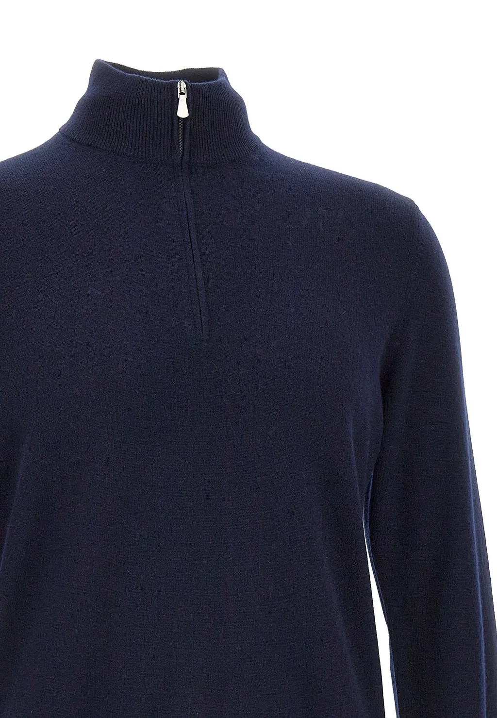Long-Sleeved, Zippered, Stand-Collar Sweater