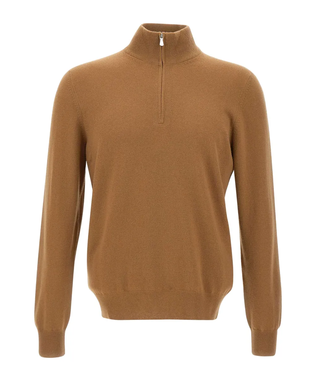 Long-Sleeved, Zippered, Stand-Collar Sweater