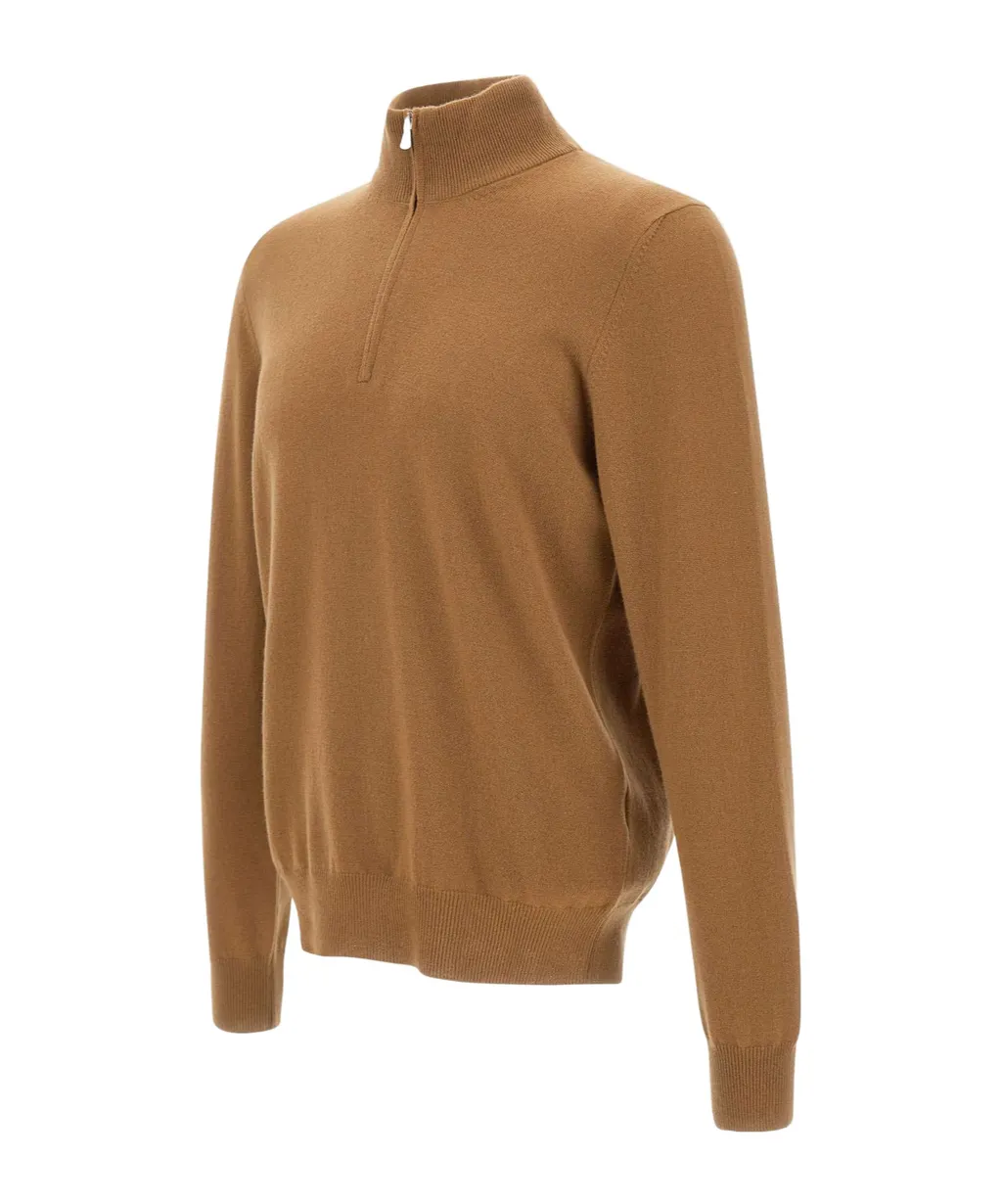Long-Sleeved, Zippered, Stand-Collar Sweater