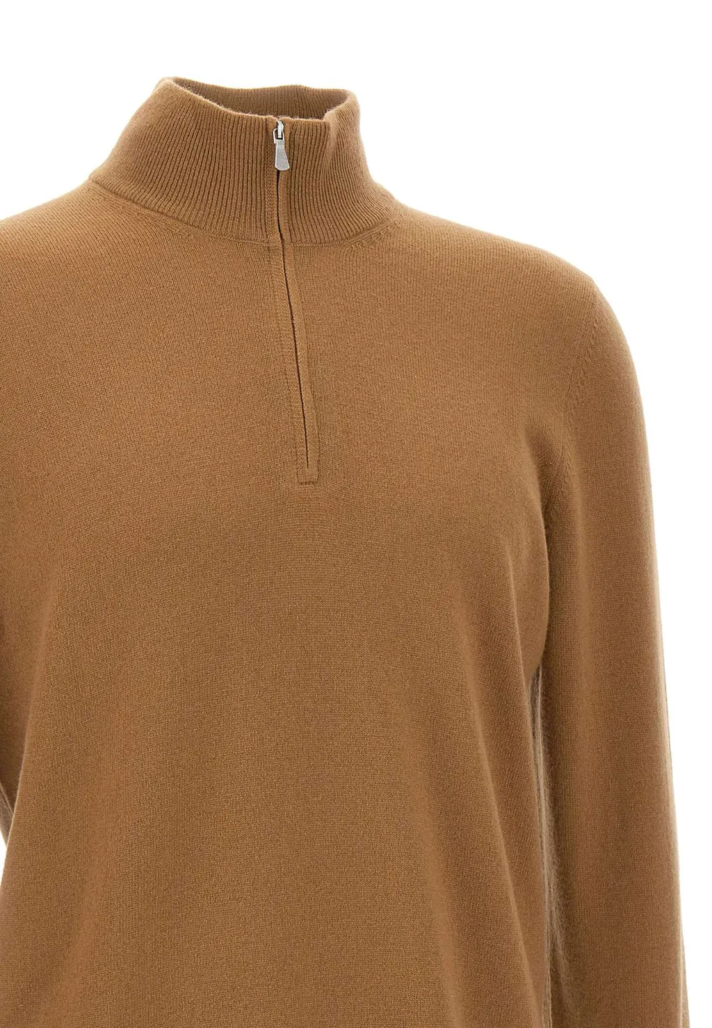 Long-Sleeved, Zippered, Stand-Collar Sweater