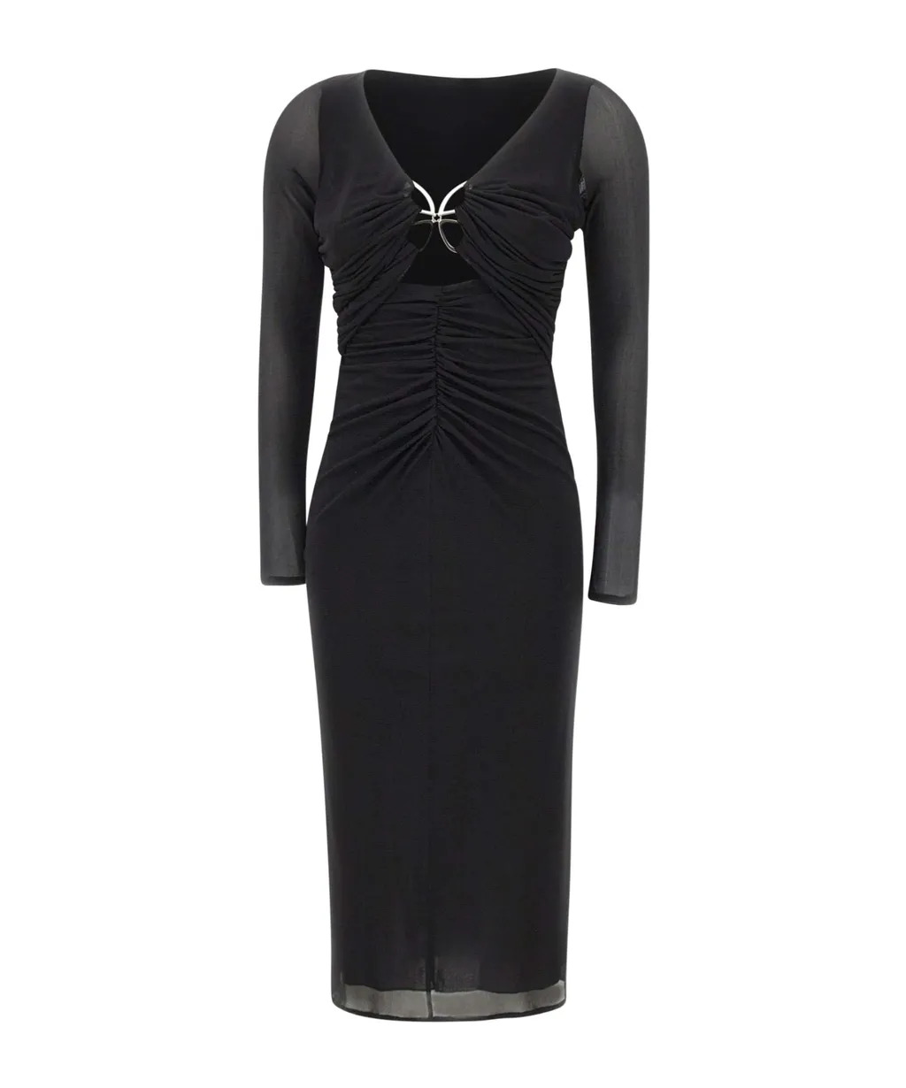 Butterfly-Clasp Ruched Midi Dress