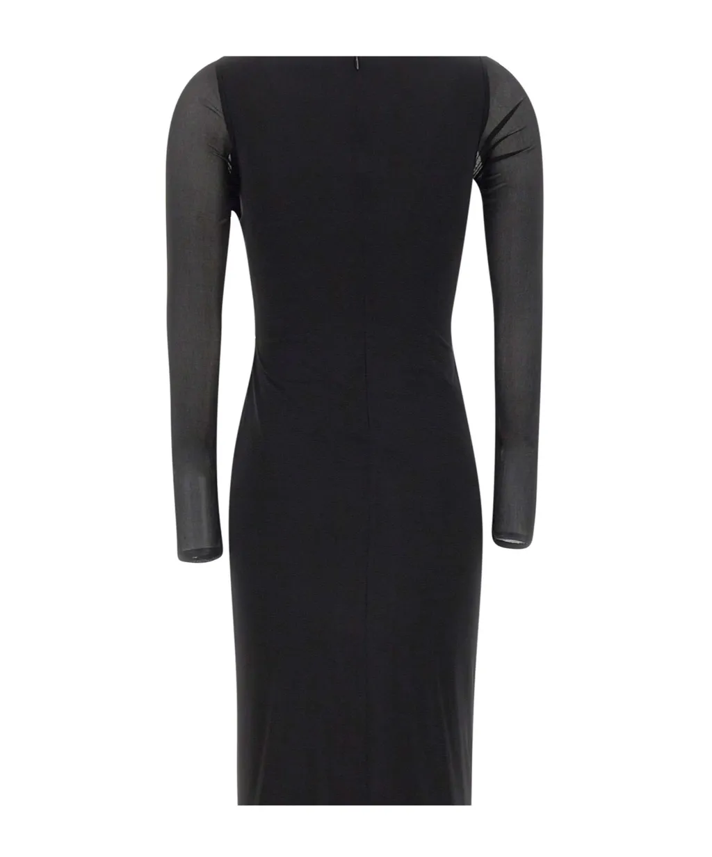 Butterfly-Clasp Ruched Midi Dress