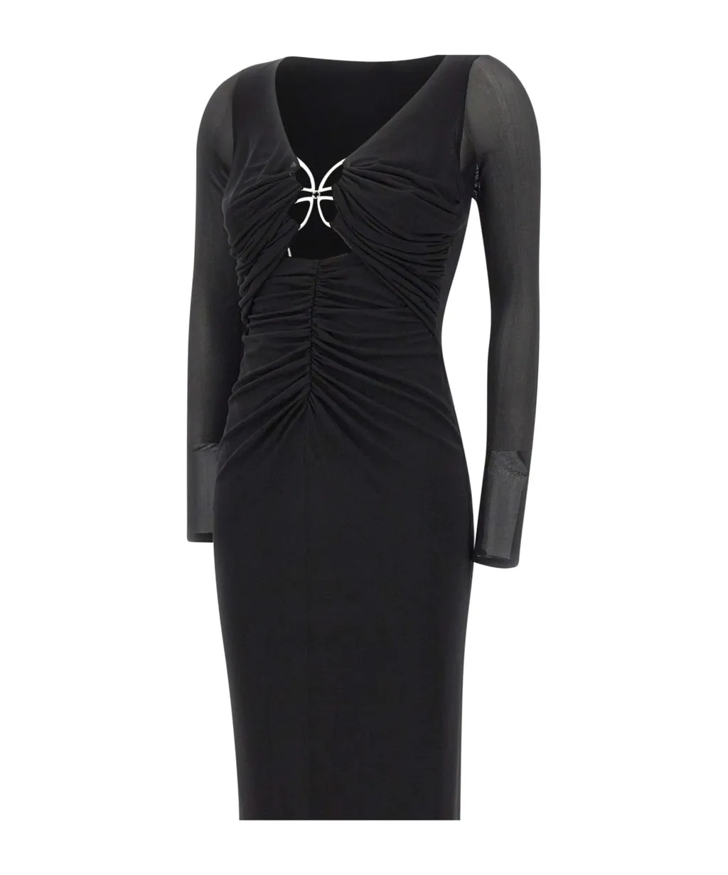 Butterfly-Clasp Ruched Midi Dress