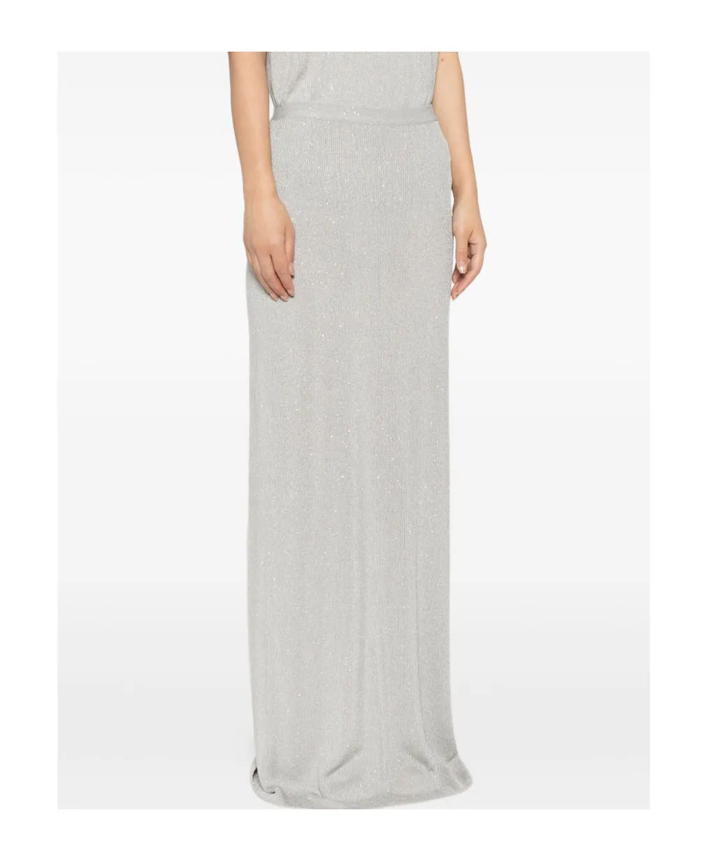 Sequin-Embellished Ribbed Skirt