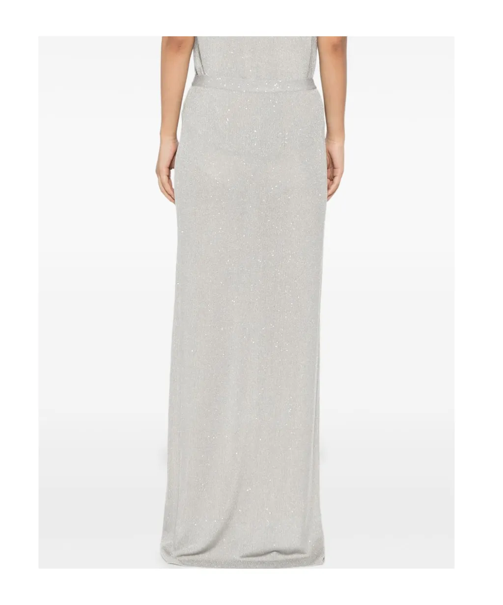 Sequin-Embellished Ribbed Skirt