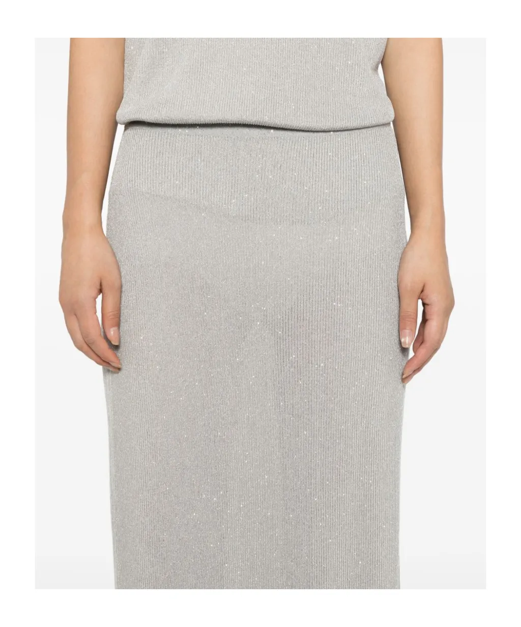 Sequin-Embellished Ribbed Skirt
