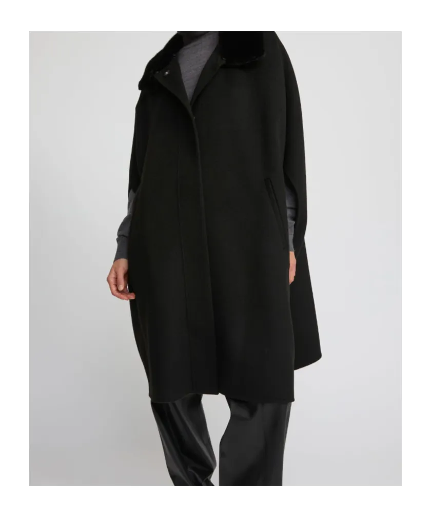 Cashmere-Blend Cape With Removable Mink Fur Collar