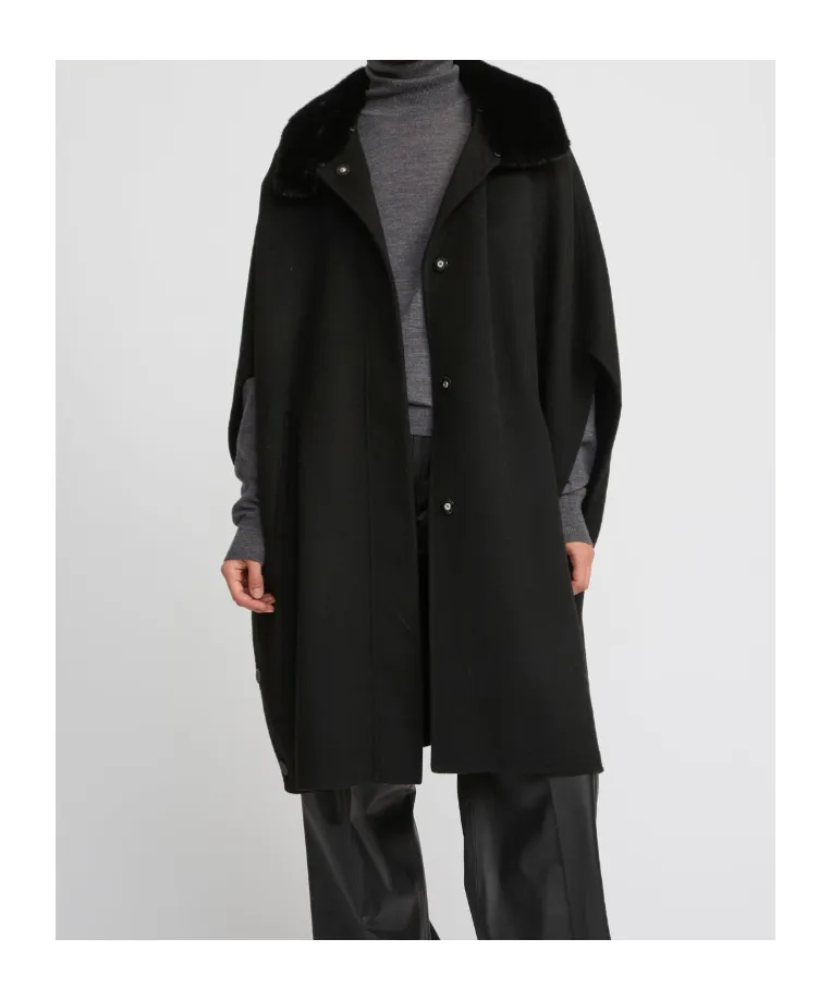 Cashmere-Blend Cape With Removable Mink Fur Collar