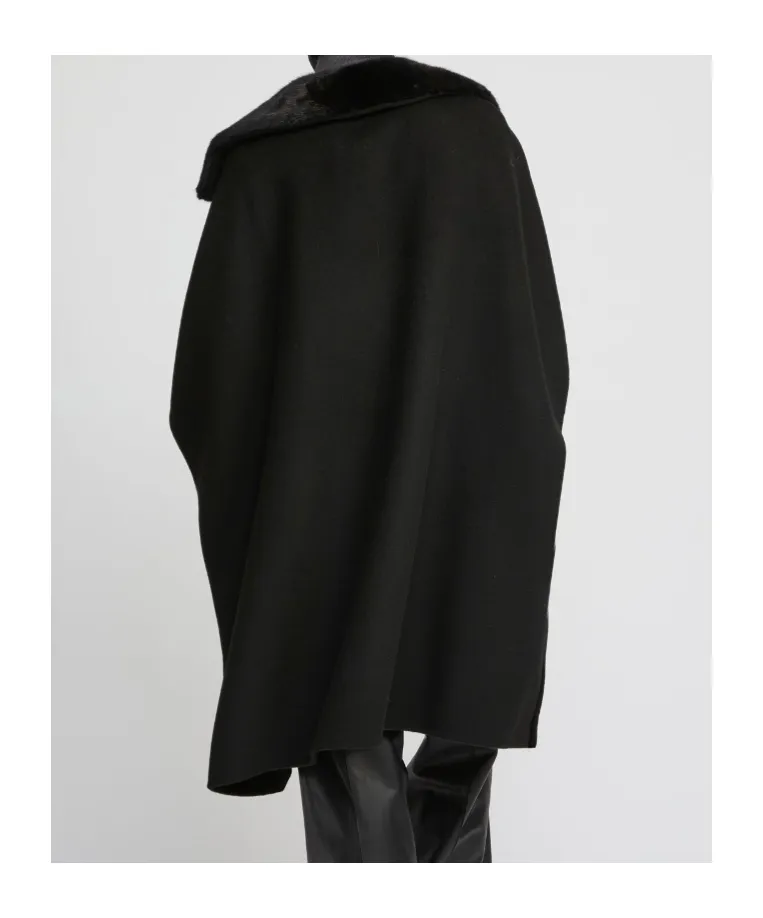 Cashmere-Blend Cape With Removable Mink Fur Collar