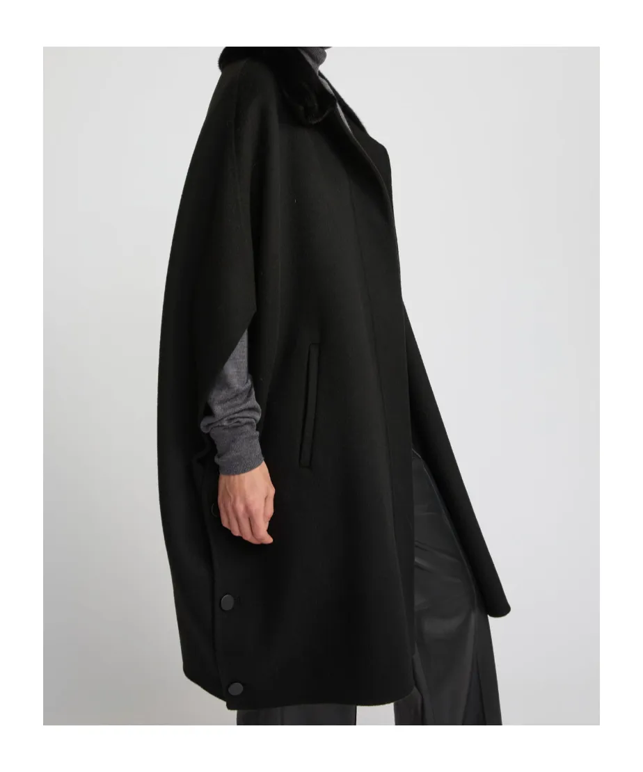 Cashmere-Blend Cape With Removable Mink Fur Collar