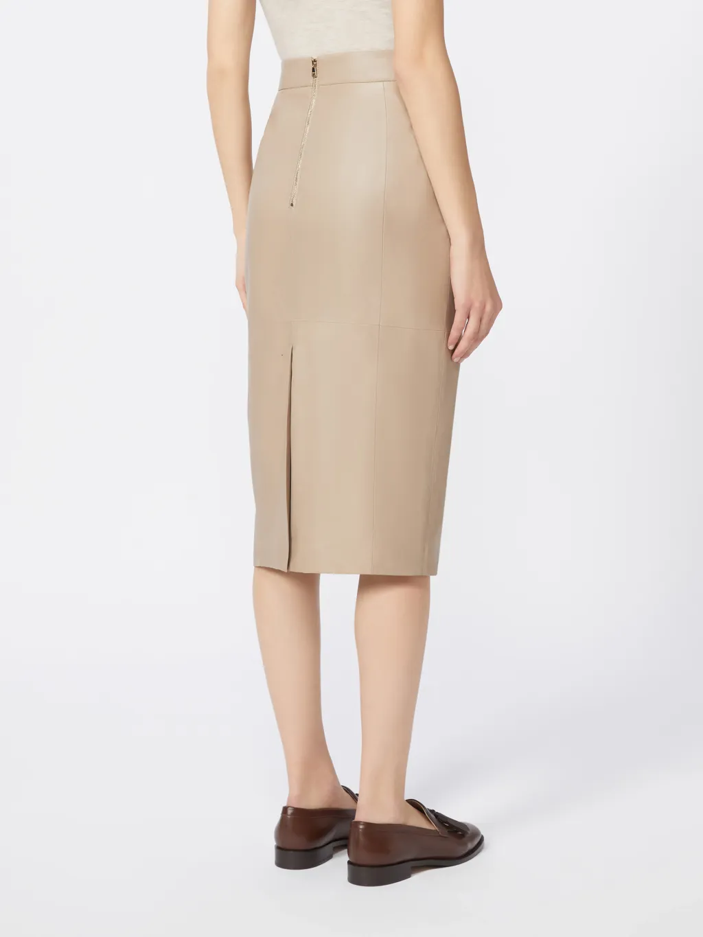 Nappa Leather Pencil Skirt - Sand