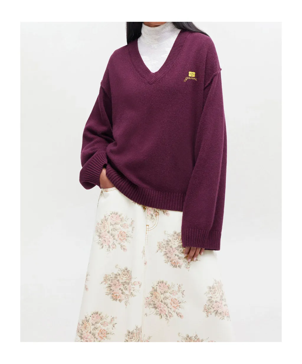 Wool Blend V-Neck Pullover Sweater
