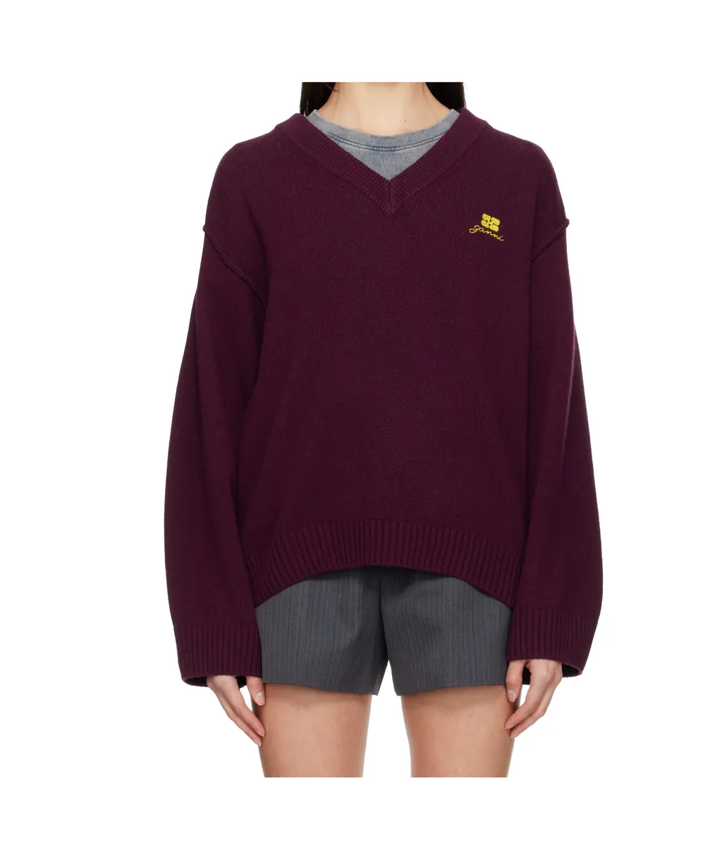 Wool Blend V-Neck Pullover Sweater