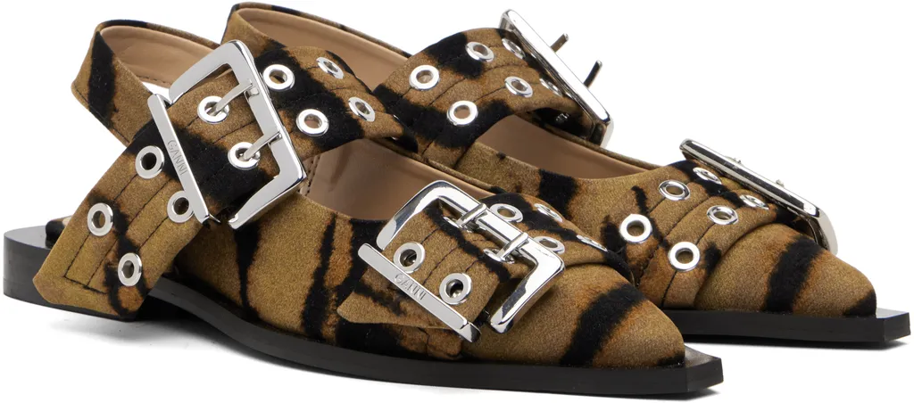 Buckle-Detail Zebra-Print Mules