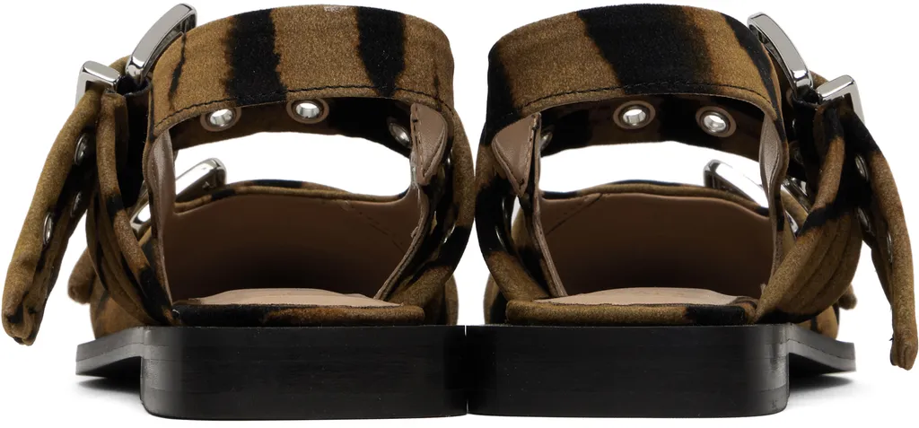 Buckle-Detail Zebra-Print Mules