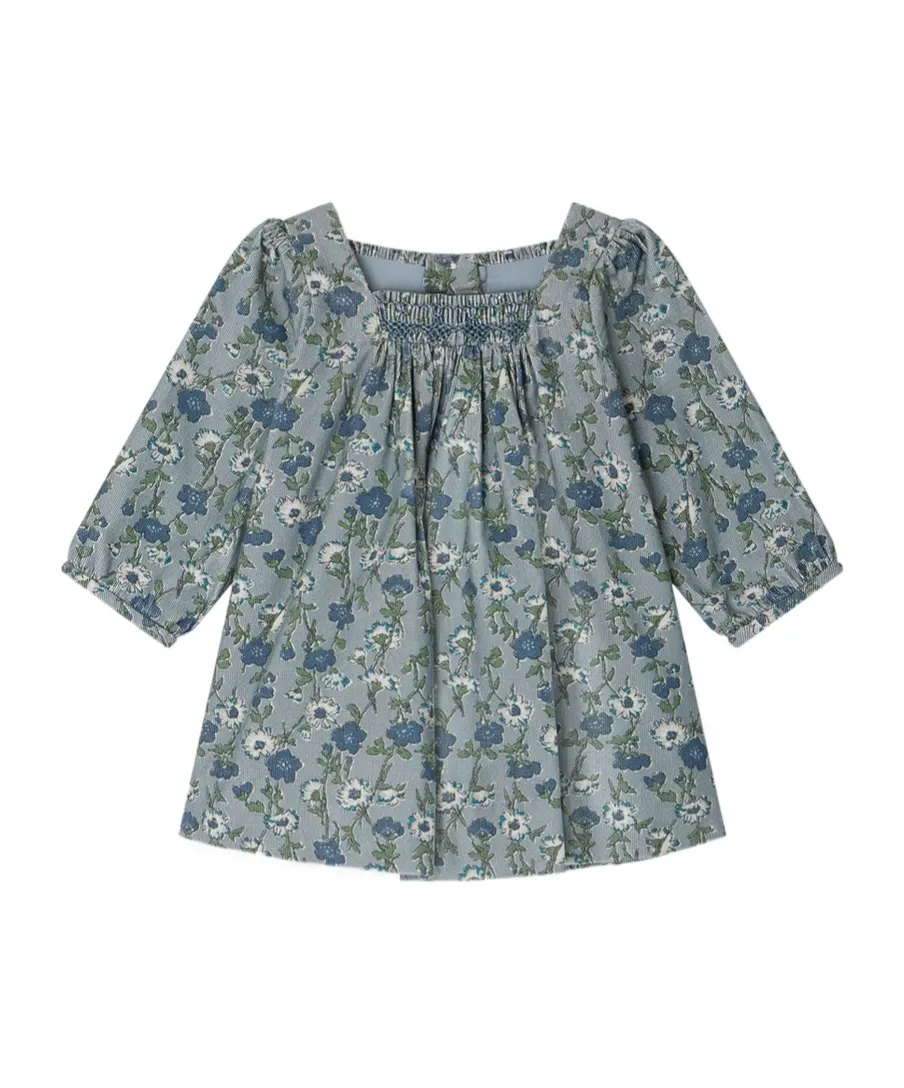 Jada Smocked And Embroidered Dress In Liberty Velvet Fabric