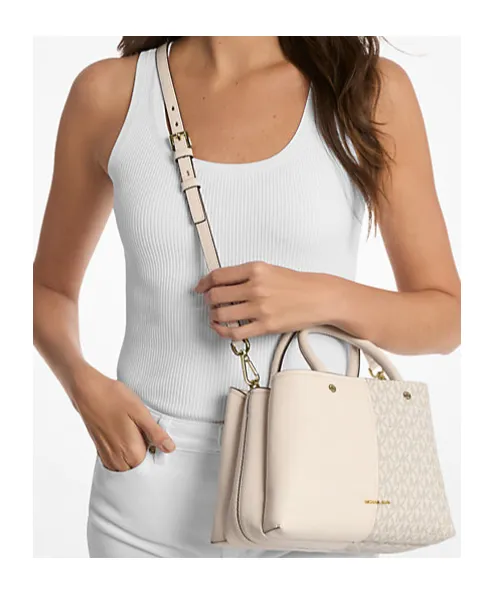 Flora Medium Signature Logo And Leather Satchel