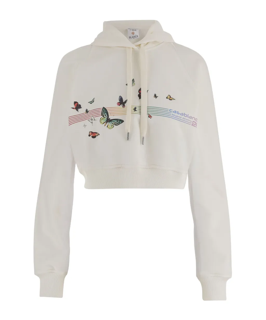 Casablanca Butterfly Print Cropped Sweater