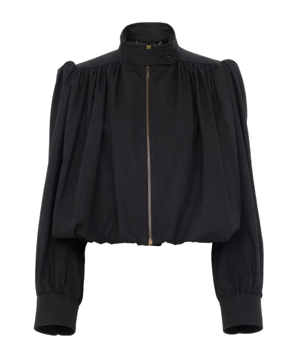 Chlo Gathered Zip-Up Cropped Jacket