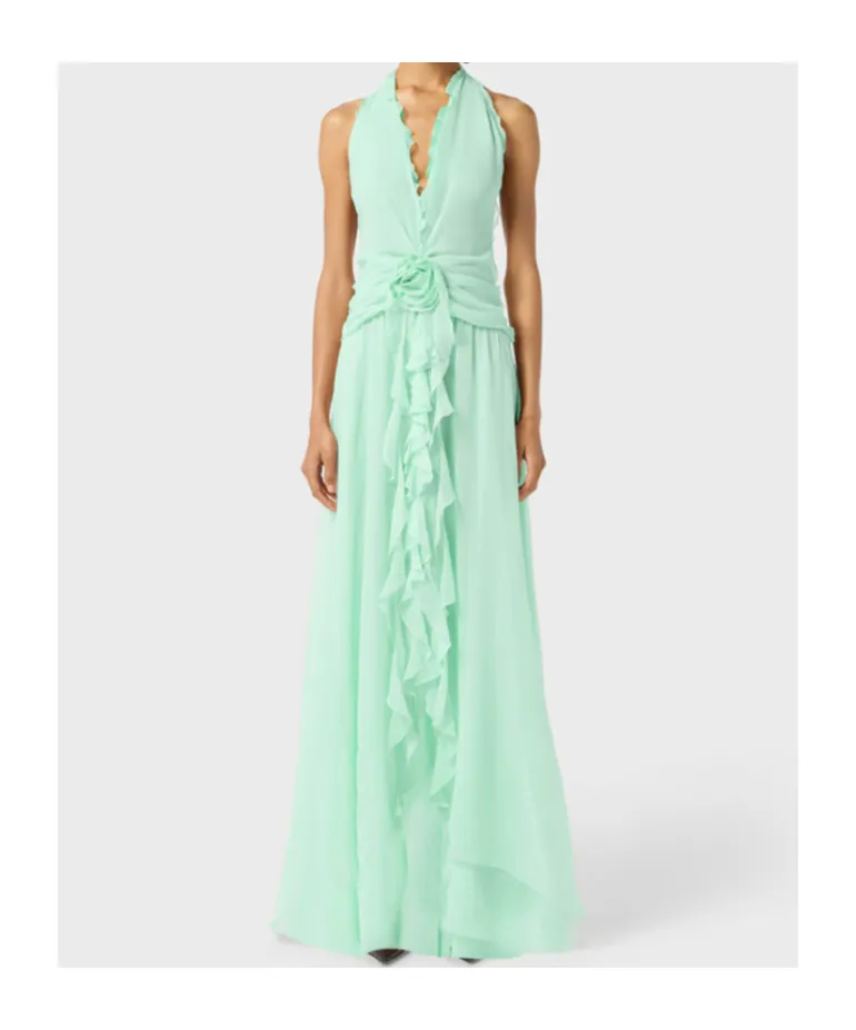 Blumarine V-Neck Open-Back Dress
