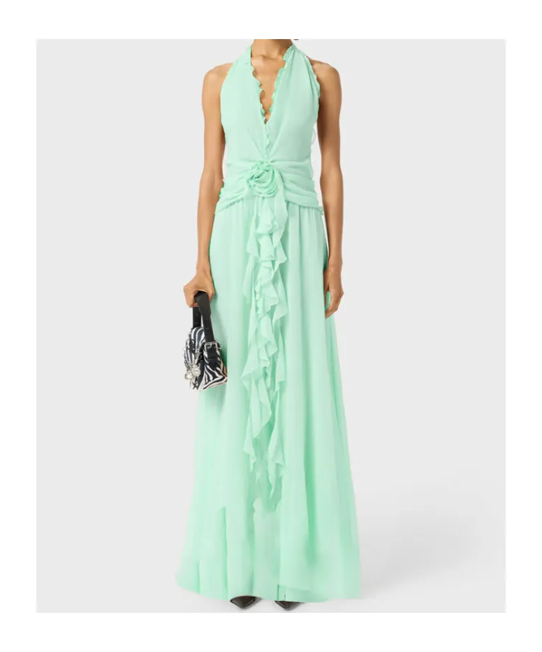 Blumarine V-Neck Open-Back Dress