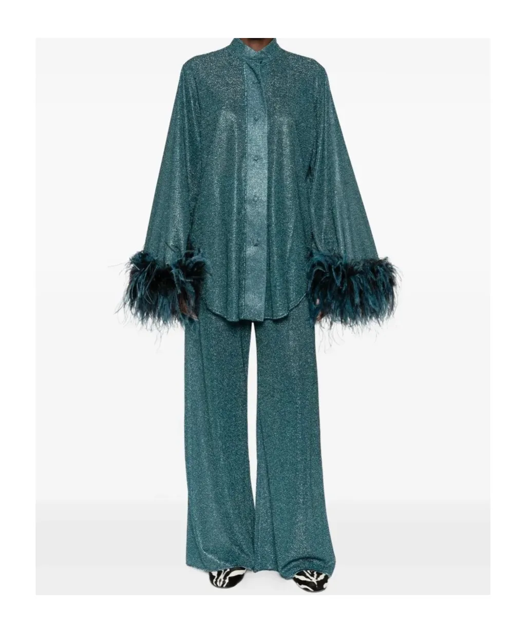 OsÉRee Mandarin-Collar Long-Sleeved Blouse