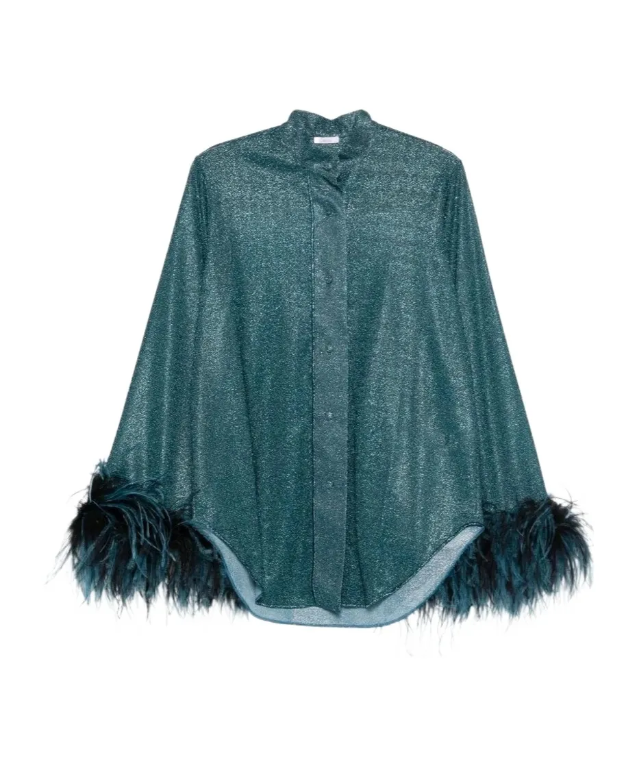 OsÉRee Mandarin-Collar Long-Sleeved Blouse