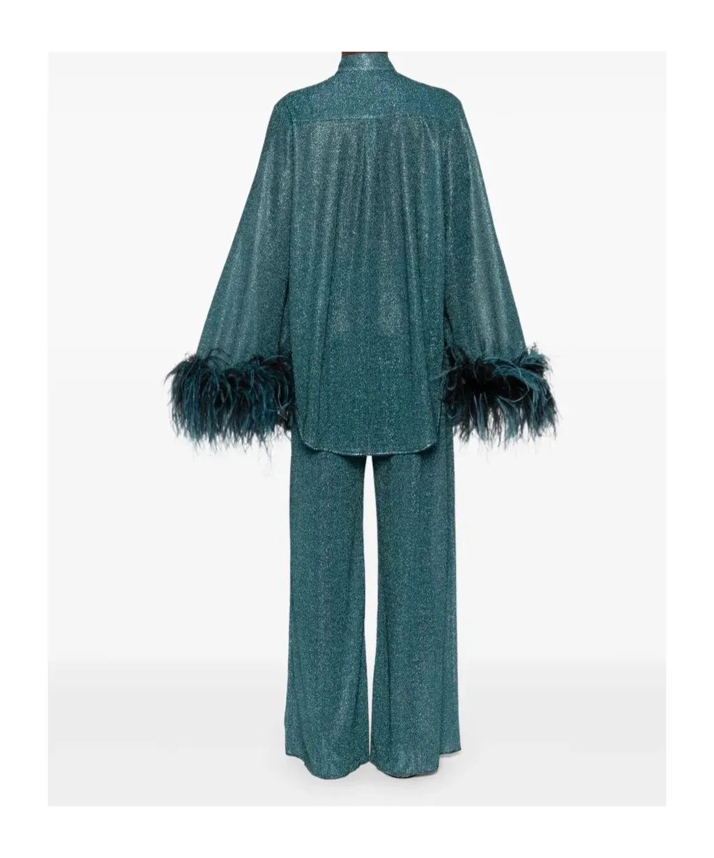 OsÉRee Mandarin-Collar Long-Sleeved Blouse