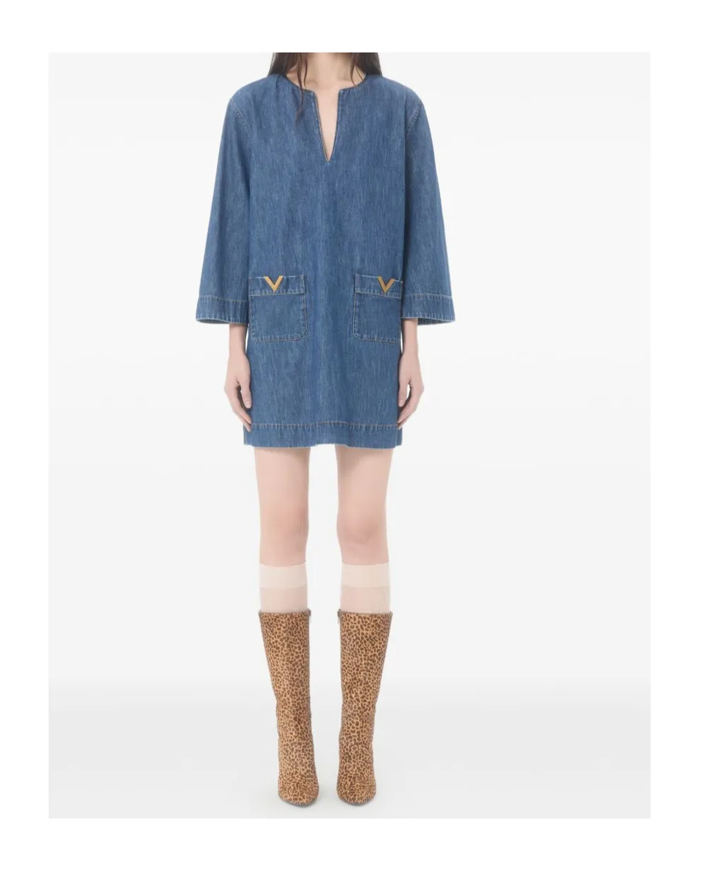 Chambray V-Neck Mini Dress
