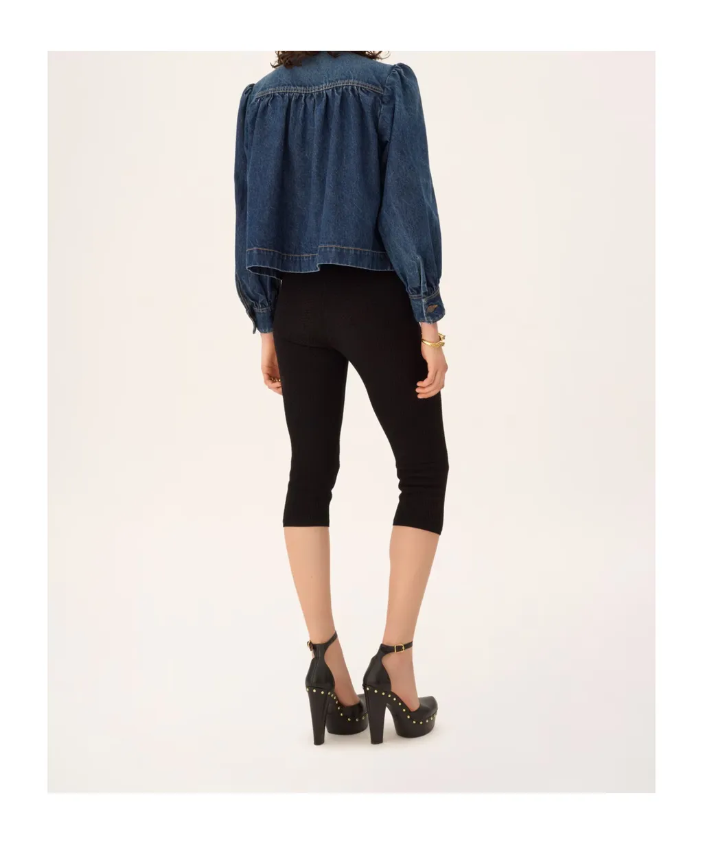 Chloé High-Neck Gathered Denim Jacket