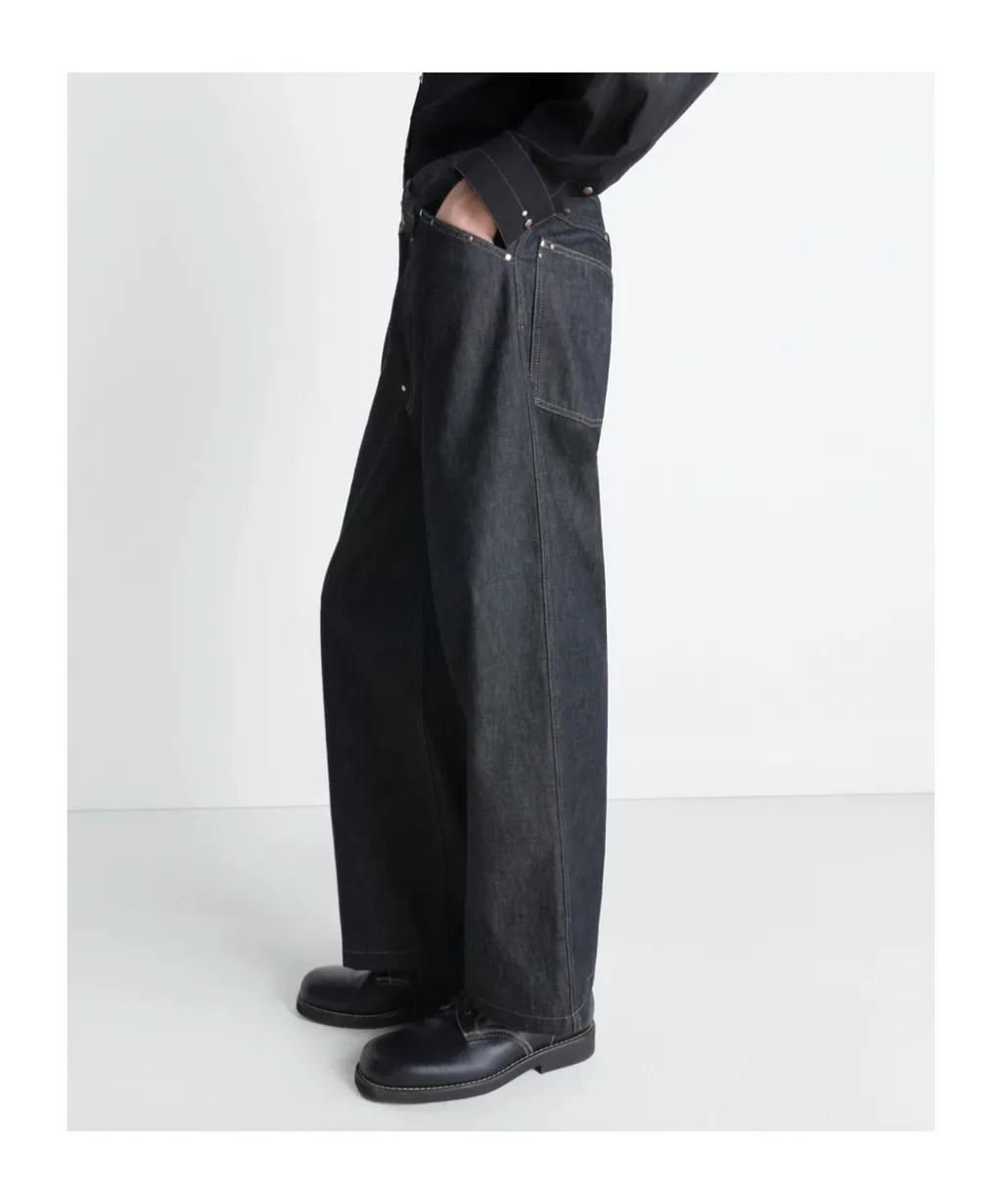 Wide Pant With Studs In Denim