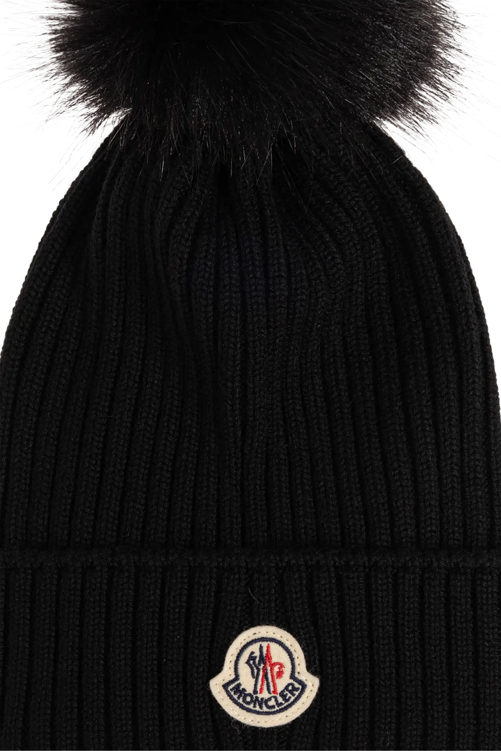 Moncler Enfant Logo Patch Pom Pom Beanie