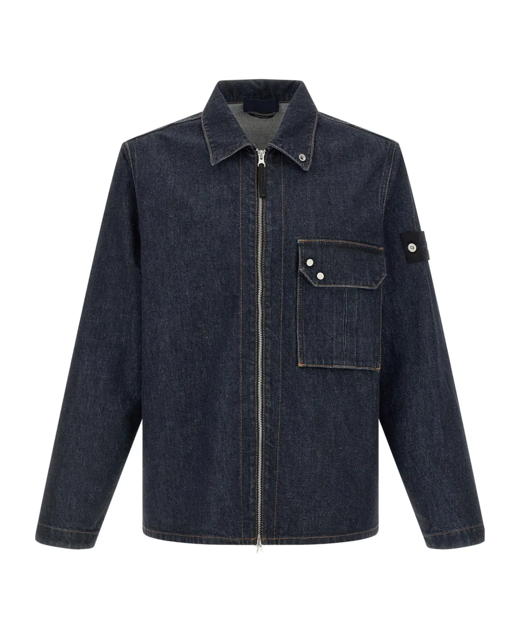 Stone Island Logo Patch Denim Shirt