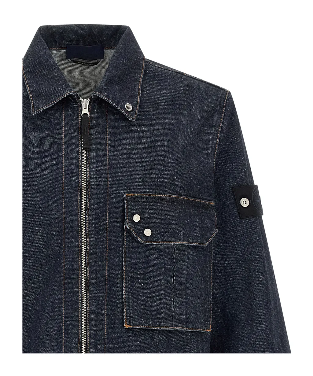Stone Island Logo Patch Denim Shirt