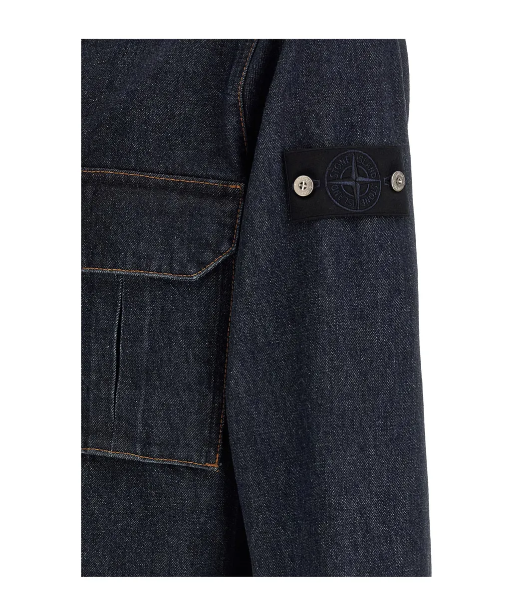Stone Island Logo Patch Denim Shirt