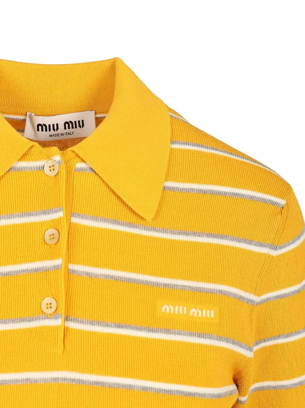 Miu Miu Short-Sleeved Striped Knitted Polo Shirt