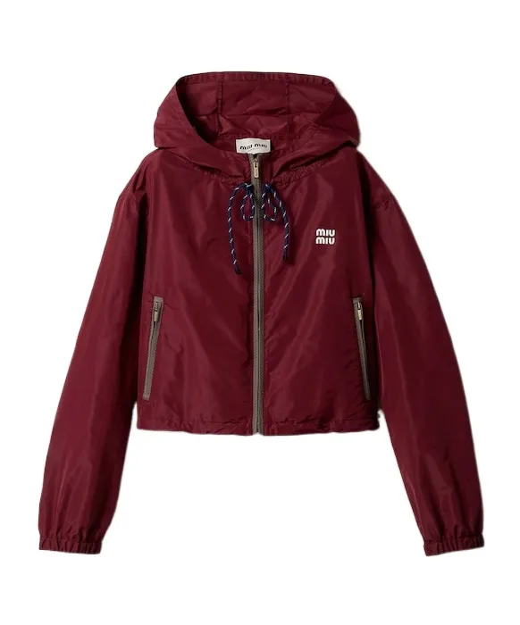 Miu Miu Logo-Rubberised Zipped Hooded Jacket