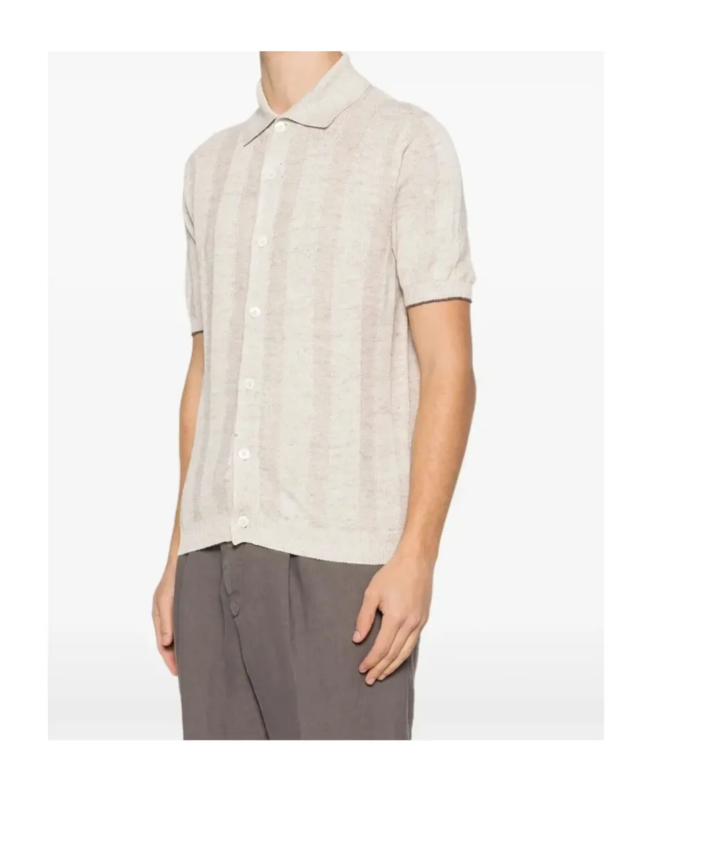 Button-Up Ribbed-Knit Shirt