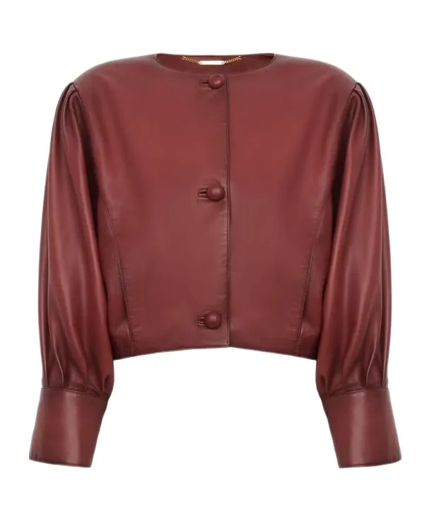 Short, Collarless Leather Jacket