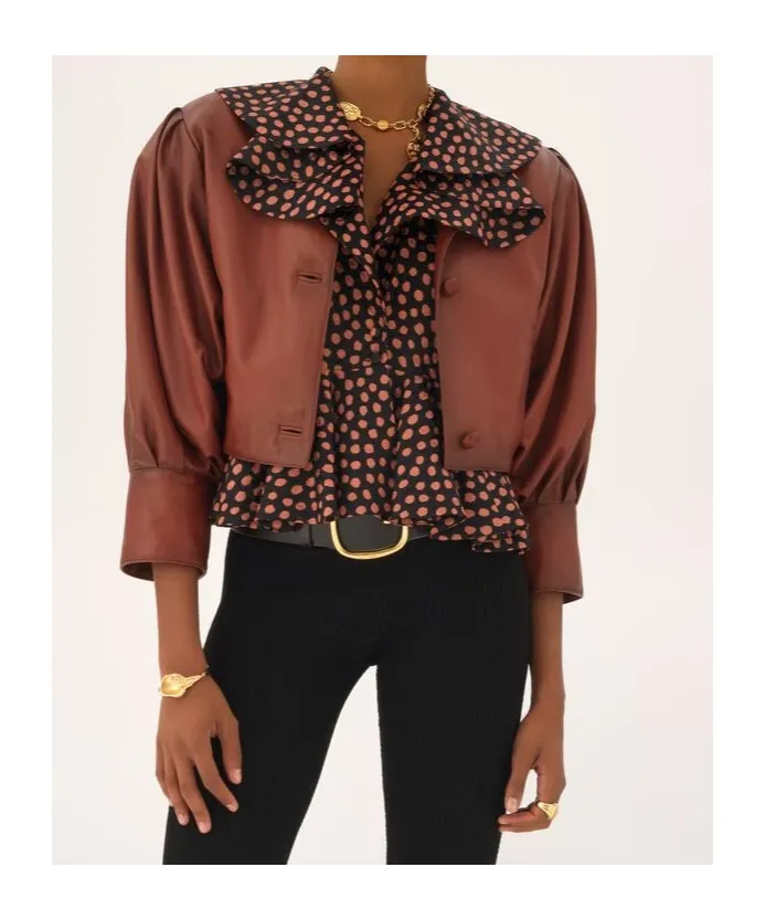 Short, Collarless Leather Jacket