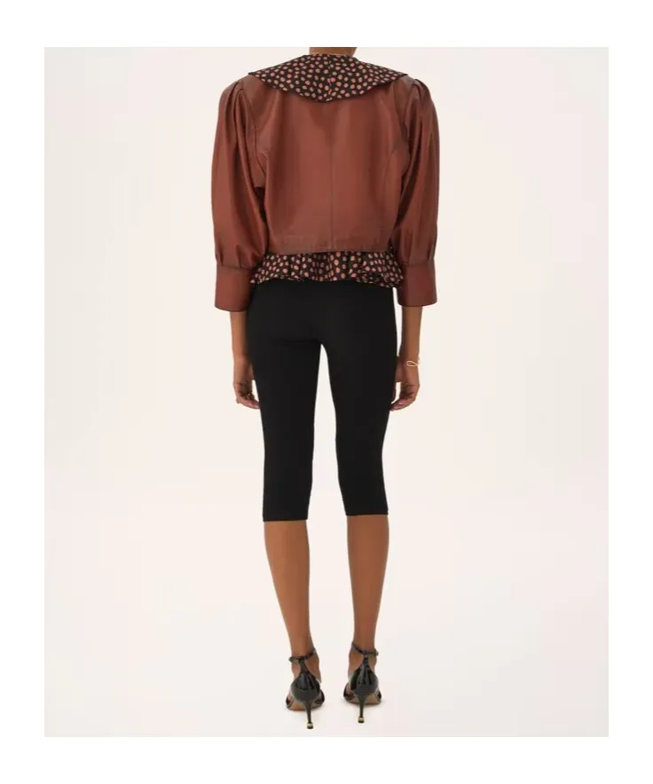 Short, Collarless Leather Jacket