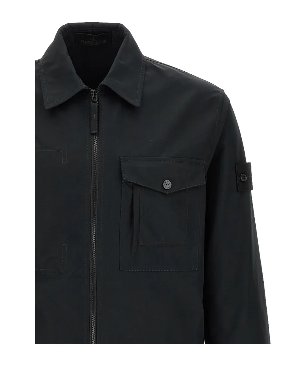 Stone Island Logo Patch Zip-Up Overshirt