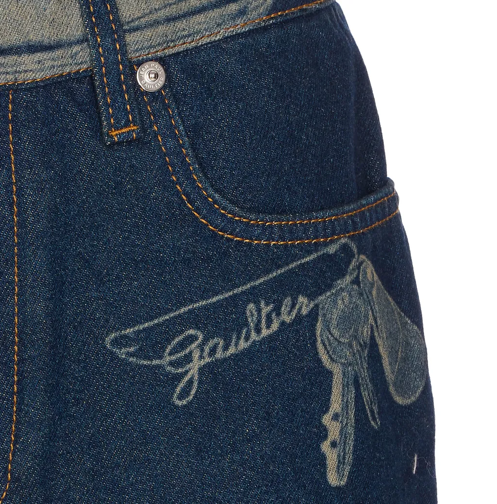 Jean Paul Gaultier Printed Denim Mini Shorts
